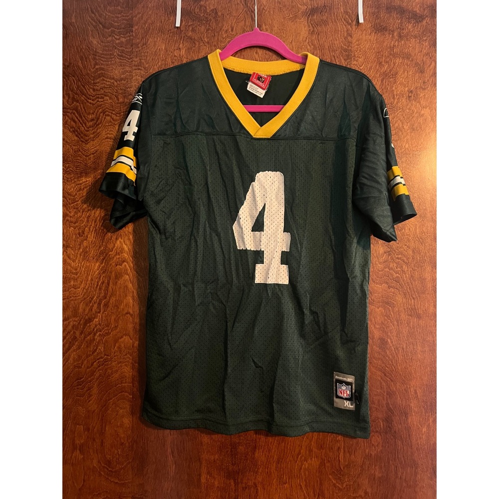 Reebok Football Jersey Kids XL Green Good Brett Favre Packers 4 Mesh